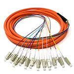 3 meter LC 12 Fiber Jacketed PVC 62.5/125 OM1 Multimode Fiber Optic Pigtail Kit Assembly