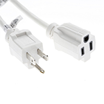12 Ft White Power Extension Cord with 16/3 AWG Conductors  (AC125V / 13A / 1625W) - Outdoor rated - Flame retardant