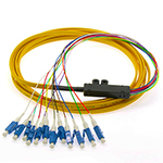 3 meter LC UPC 12 Fiber Flat Ribbon Jacketed OFNR Singlemode Fiber Optic Pigtail Kit Assembly