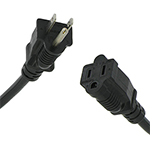 3 Ft Black Power Cord with NEMA 5-15P to 5-15R Connectors and 16/3 AWG Conductors (AC125V / 13A / 1625W) - RoHS Compliant and UL Approved