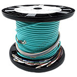 Stock 12 Strand Indoor/Outdoor Plenum Rated Multimode 10/40/100 GIG OM4 50/125 Pre-Terminated Fiber Optic Cable Assembly with Corning® Glass, LC Connectors, and Pulling Eyes - 500FT - Made in the USA by QuickTreX®