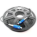 Stock 100 Ft Tactical Indoor/Outdoor Armored Singlemode 9/125 Simplex Fiber Optic Patch Cable w/ SC UPC Connectors, Corning® Glass, Mini Cable Reel, and Ultra Flexible Jacket - Made in the USA by QuickTreX®