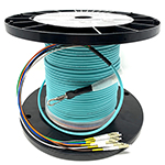 Stock 6 Strand Indoor/Outdoor Plenum Rated Multimode 10/40/100 GIG OM4 50/125 Pre-Terminated Fiber Optic Cable Assembly with Corning® Glass, LC Connectors, and Pulling Eyes - 500FT - Made in the USA by QuickTreX®
